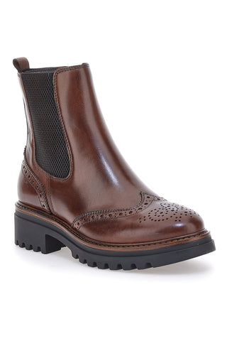 Stivaletti marroni in vera pelle con lavorazione brogue Pittarello class 682