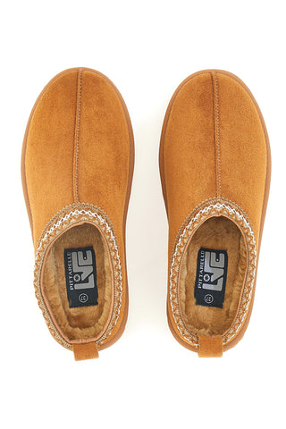 Pittarello Love PK1859B – Hausschuhe zum Hineinschlüpfen in Kamelfarbe mit verziertem Rand und warmer Pelzinnenseite