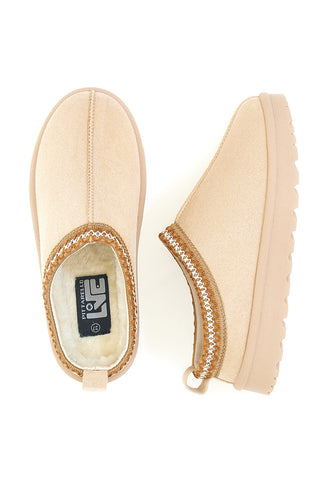 Pantofole slip-on beige con profilo decorato e interno in pelliccia Pittarello Love PK1859D