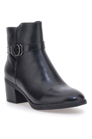 Cafe' Cost 240562 schwarze Stiefeletten mit breitem Absatz und dekorativem Riemen