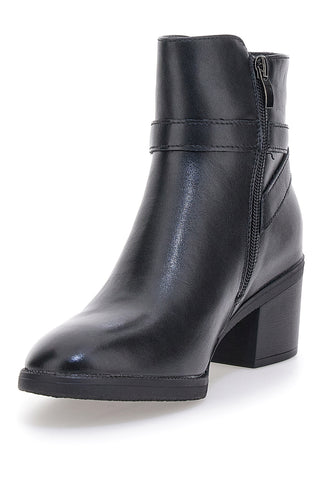 Cafe' Cost 240562 schwarze Stiefeletten mit breitem Absatz und dekorativem Riemen