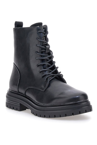 Cafe' Cost 2001310A schwarze Stiefeletten mit Profilsohle und Schnürverschluss