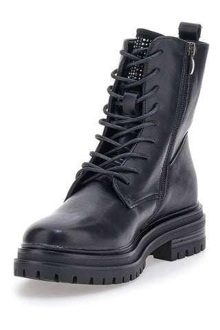 Cafe' Cost 2001310A schwarze Stiefeletten mit Profilsohle und Schnürverschluss