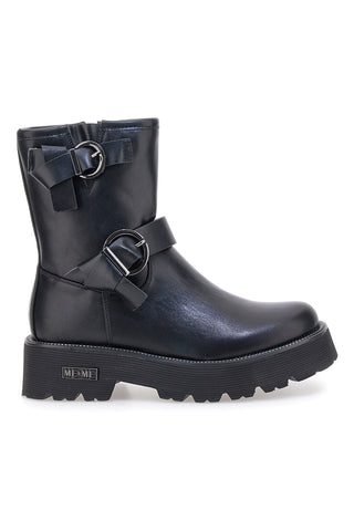 Me & Me 3013 schwarze Stiefel mit Doppelschnalle und Profilsohle