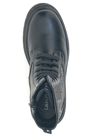 Schwarze Stiefeletten von Laura Biagiotti (Modell L97109502) mit Strasssteinen an den Seiten.