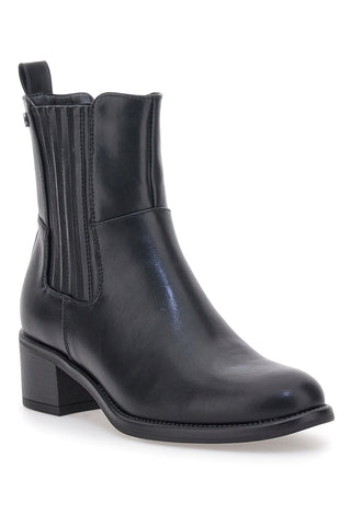 Stivaletti neri con fascia laterale strutturata e tacco medio Pittarello capsule BT251152002