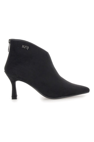 Tronchetti neri in tessuto con tacco a rocchetto e zip posteriore Nazareno Gabrieli 3707