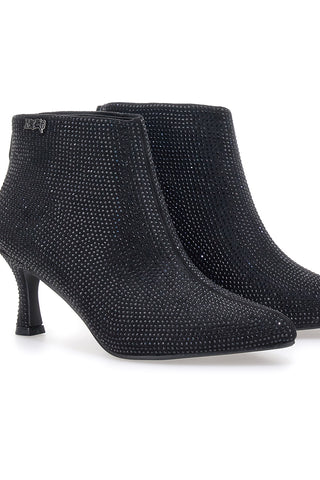 Nazareno Gabrielli 7225 schwarze Stiefeletten mit Strasssteinen und mittlerem Absatz