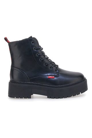 Schwarze Plateau-Stiefeletten mit seitlichem Reißverschluss und Levi's VCOO0021S-Logodetails