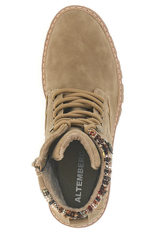 Taupefarbene Stiefel mit Tweed-Detail und Altemberg-4-Stollensohle