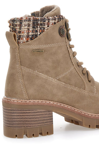Taupefarbene Stiefel mit Tweed-Detail und Altemberg-4-Stollensohle