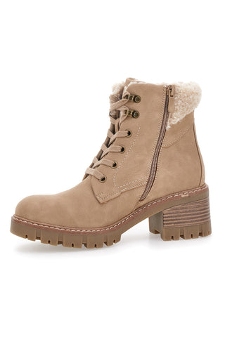 Taupefarbene Stiefel mit warmer Innenausstattung und Altemberg 5-Stollensohle