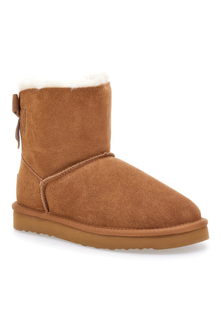 Stivaletti cammello in pelle con bordo in pelo e fiocchi decorativi stile pantofola Pittarello wow 18175