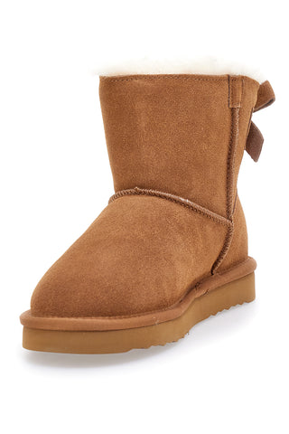 Stivaletti cammello in pelle con bordo in pelo e fiocchi decorativi stile pantofola Pittarello wow 18175