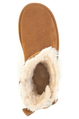 Stivaletti cammello in pelle con bordo in pelo e fiocchi decorativi stile pantofola Pittarello wow 18175