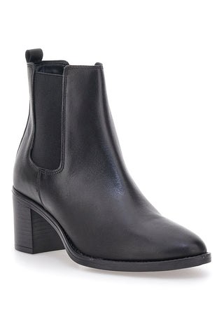 Schwarze Stiefeletten aus echtem Leder mit breitem Absatz und elastischen Einsätzen Pittarello Klasse 873240