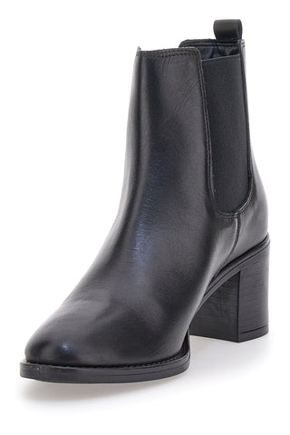 Schwarze Stiefeletten aus echtem Leder mit breitem Absatz und elastischen Einsätzen Pittarello Klasse 873240