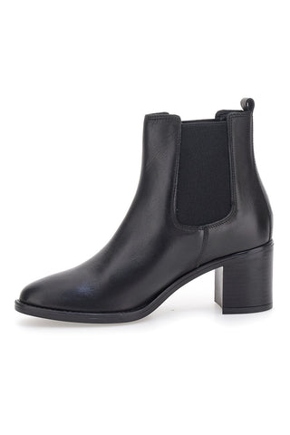 Schwarze Stiefeletten aus echtem Leder mit breitem Absatz und elastischen Einsätzen Pittarello Klasse 873240