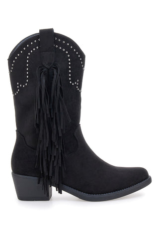 Stivali texani neri con frange e borchie The First P637