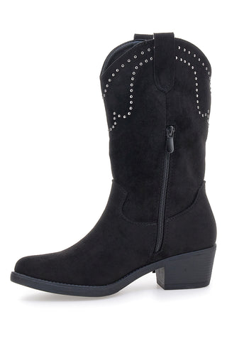 Stivali texani neri con frange e borchie The First P637