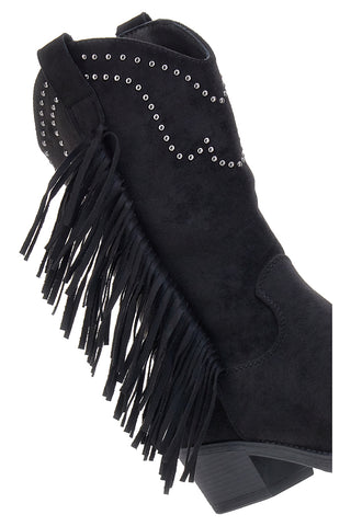 Stivali texani neri con frange e borchie The First P637