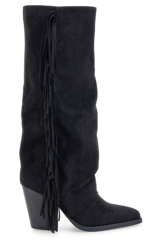 Stivali neri con tacco e frange The First P639