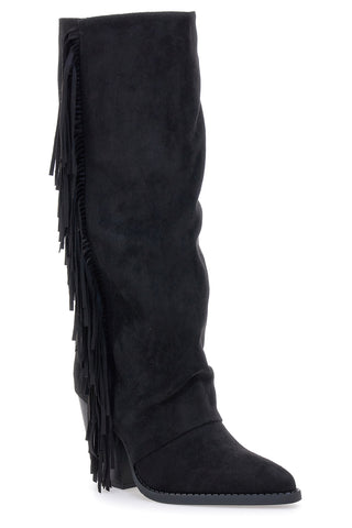 Stivali neri con tacco e frange The First P639