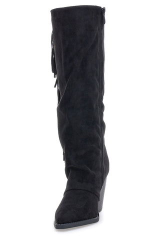 Stivali neri con tacco e frange The First P639