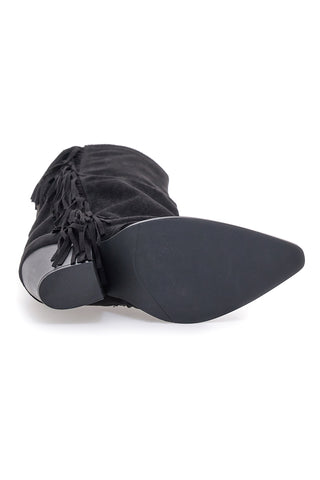 Stivali neri con tacco e frange The First P639