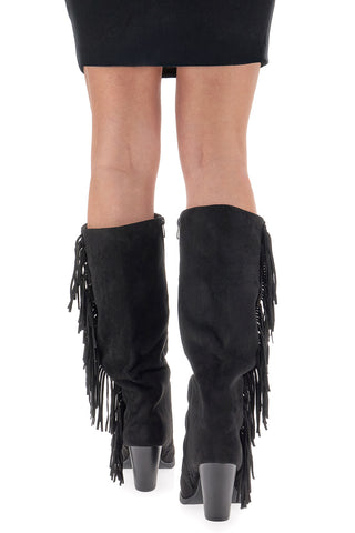 Stivali neri con tacco e frange The First P639