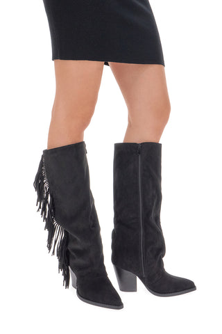 Stivali neri con tacco e frange The First P639