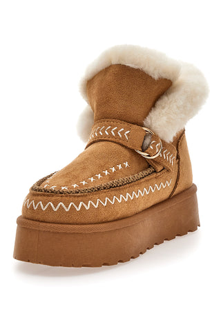 Stivaletti Pantofole camel con ricami a contrasto e interno con pelo Cafe' Cost GB2048