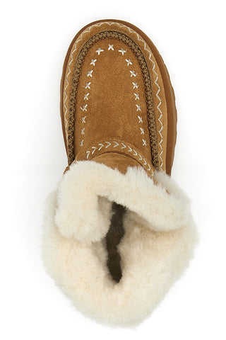 Stivaletti Pantofole camel con ricami a contrasto e interno con pelo Cafe' Cost GB2048