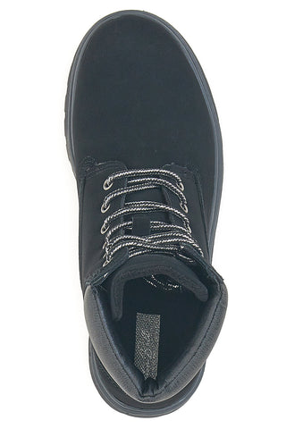 Schwarze, gepolsterte Stiefeletten mit Profilsohle, Baumwollgürtel, Ellie Nbk