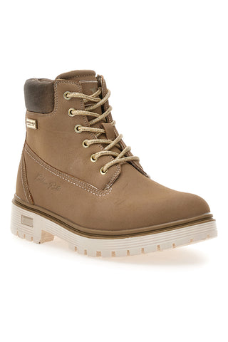 Beige gepolsterte Stiefeletten mit Profilsohle, Baumwollgürtel, Ellie Nbk