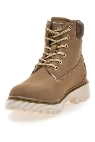 Beige gepolsterte Stiefeletten mit Profilsohle, Baumwollgürtel, Ellie Nbk