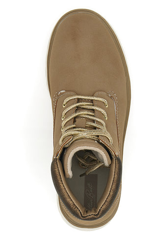 Beige gepolsterte Stiefeletten mit Profilsohle, Baumwollgürtel, Ellie Nbk