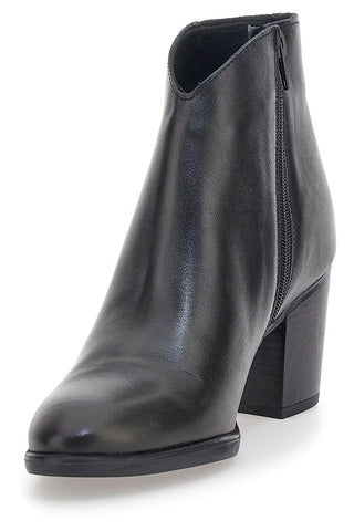 Pittarello Glam 4566400 Schwarze Lederstiefeletten mit mittelhohem Absatz