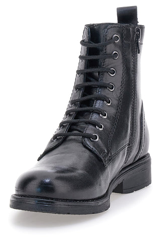 Anfibi neri in pelle con lacci Prima riga LB500