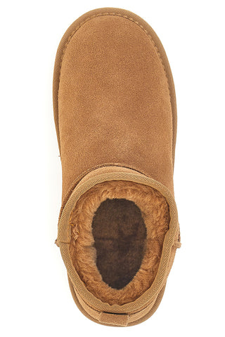 Stivaletti Pantofole camel imbottiti con pelo effetto scamosciato Mon Dieu L1200