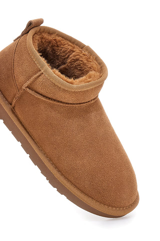 Stivaletti Pantofole camel imbottiti con pelo effetto scamosciato Mon Dieu L1200