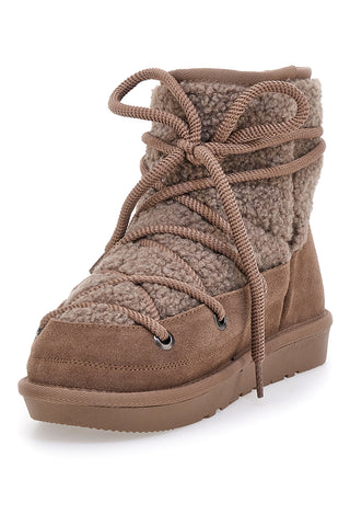 Stivaletti Doposci marroni con pelo e inserti in tessuto teddy e lacci Mon Dieu L1215