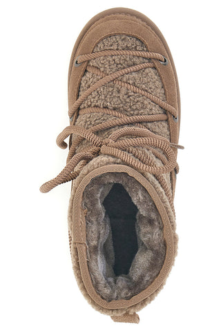 Stivaletti Doposci marroni con pelo e inserti in tessuto teddy e lacci Mon Dieu L1215