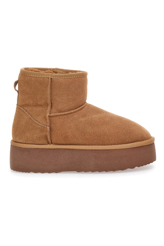 Stivaletti pantofole camel con suola platform e interno in pelo Mon Dieu L1251
