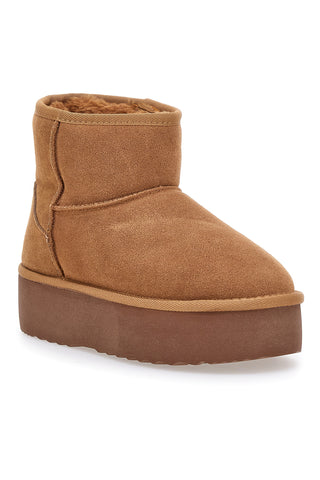 Stivaletti pantofole camel con suola platform e interno in pelo Mon Dieu L1251
