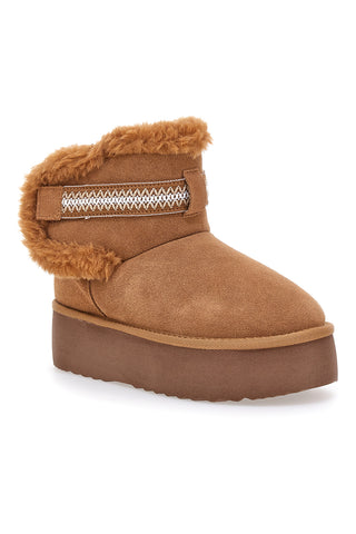 Mon Dieu L1264 Kamelfell-Slipper-Stiefeletten mit Plateausohle