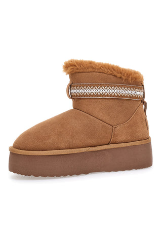 Mon Dieu L1264 Kamelfell-Slipper-Stiefeletten mit Plateausohle