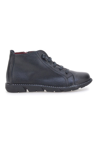 Pittarello Tierra 4757 – High-Top-Schnürschuhe aus schwarzem Leder mit seitlichem Reißverschluss