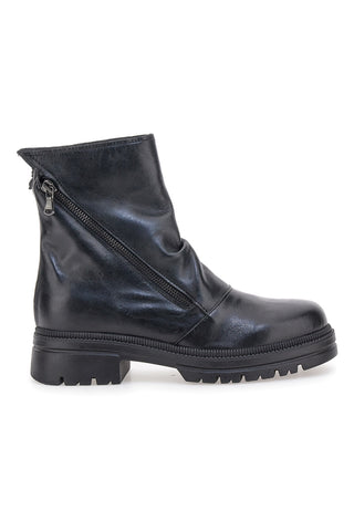 Pittarello Focus 1010D schwarze Stiefeletten aus echtem Leder mit diagonalem Reißverschluss