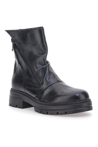 Pittarello Focus 1010D schwarze Stiefeletten aus echtem Leder mit diagonalem Reißverschluss